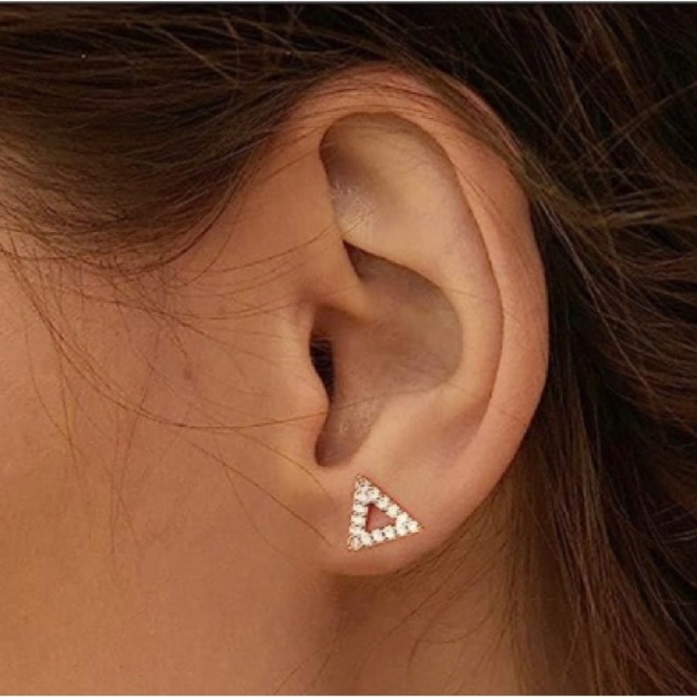 BOGO 14K Gold Small Triangle Stud Earring quality CZ Baby Child Teen Adult